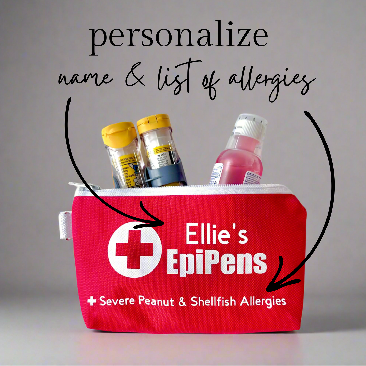 Personalized Red Allergy Bag – Insulated, Waterproof Case for EpiPens, Epinephrine, Antihistamines, and Emergency Medication