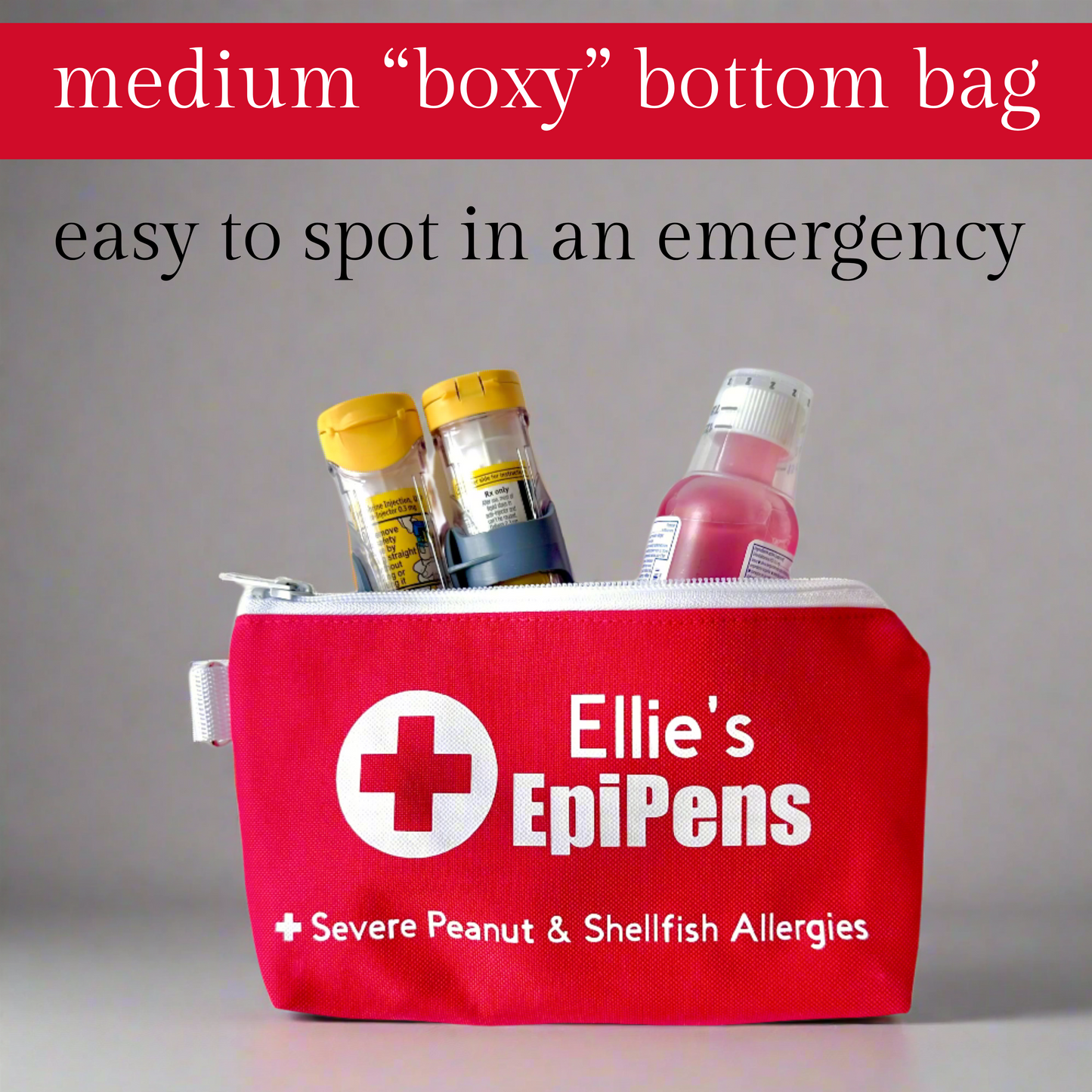 Personalized Red Allergy Bag – Insulated, Waterproof Case for EpiPens, Epinephrine, Antihistamines, and Emergency Medication